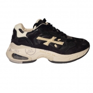 Baskets Sharky D Nylon Suède cuir Satin Noir logo Gold Premiata Femme 372