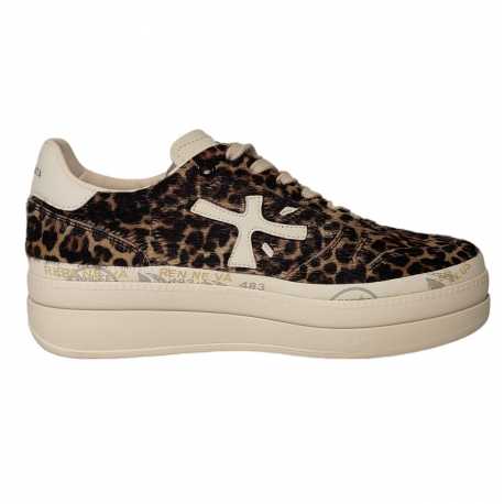 Sneakers Leopard poils logo Ecru Micol Premiata Femme 7034 Boutique Strasbourg France Online Sneakers Woman 