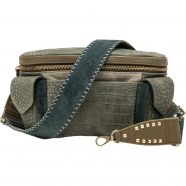 Sac Banane Jules cuir embossé Croco Gris Perle Vert 3594