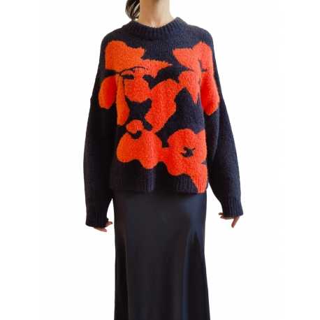 Pull Navy grosses Fleurs Orange Garcon Evening Blue G2EB Essentiel Antwerp Femme boutique strasbourg france alsace shop 