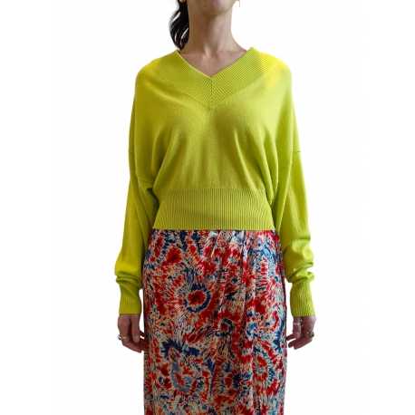 Pull court Col V Vert anis Gecko Limoncello LM18 Essentiel Antwerp Femme boutique strasbourg france shopping vêtements 