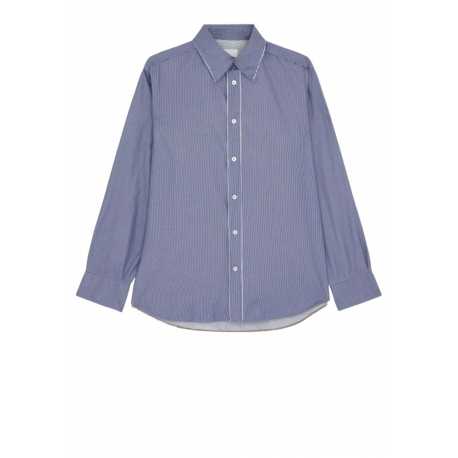 Chemise rayée bleu brun bords effilochés M1R 162Z N02483 40 Paul Smith Homme Boutique Strasbourg vêtement online man shirt