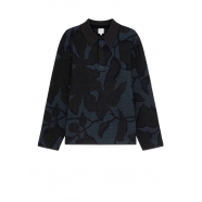 Pull col polo Jacquard Feuilles bleu Brun M1R 920Y N02514 47 Paul Smith Homme boutique strasbourg vêtement mode man