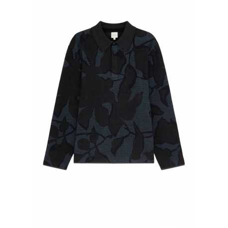 Pull col polo Jacquard Feuilles bleu Brun M1R 920Y N02514 47 Paul Smith Homme boutique strasbourg vêtement mode man