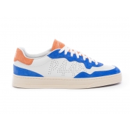 Sneakers cuir Blanc suède Bleu roi spoiler languette Orange BALI-M969 whi-bluspr