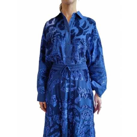 Chemise bleu Fleurs Sequins Gloria Blue Curaçao G1BC Essentiel Antwerp femme boutique strasbourg shopping tendance shop 