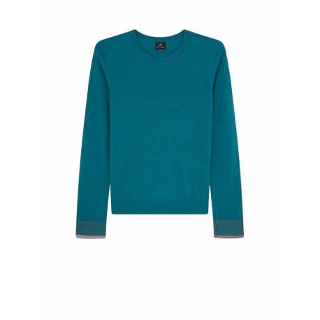 Pull mérinos col rond vert Rayures poignets W2R 401N N31198 46 Paul Smith Femme