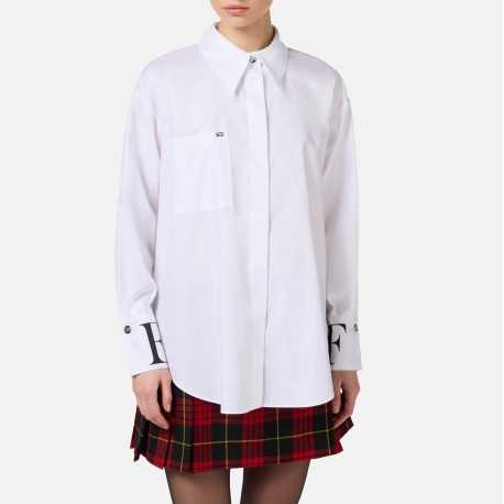 Chemise Liquette coton blanc Logo noir poignets Elisabetta Franchi Femme CAT62 100 Strasbourg Boutique Shop on line Woman