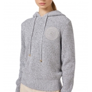Pull hoodies Gris Perle Chiné Ecusson poitrine logo Elisabetta Franchi Femme MK83S CP6