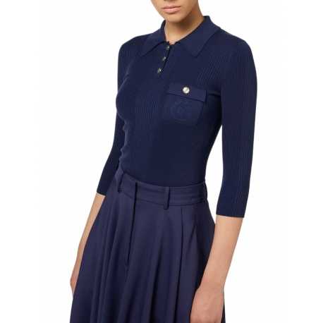 Polo Navy manches 3/4 boutons métal Elisabetta Franchi Femme MK09B B75