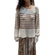 Pull Marinière écru sequins gold Camel Stripe Casey Mes Demoiselles Paris Femme