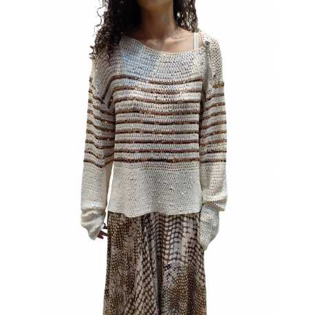 Pull Marinière écru sequins gold Camel Stripe Casey Mes Demoiselles Paris Femme Boutique Strasbourg Mode Concept Store