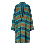 Manteau tartan camel turquoise Ceinture Herry Mes Demoiselles Paris Femme