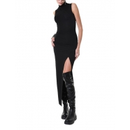Robe longue noire viscose fente côté sans manche col montant LW954 La Haine Inside Us Femme Alsace Strasbourg Boutique Online