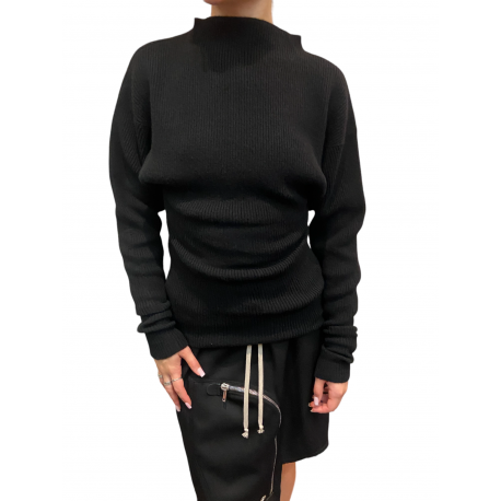 Pull Col Rond Montant Noir Manches Chauve souris Dafne Rick Owens Femme RP02D3640 KWV 09 Boutique Strasbourg France woman