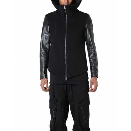 Blouson capuche manche cuir noir LM182 La Haine Inside Us Homme Alsace Strasbourg Boutique Online 