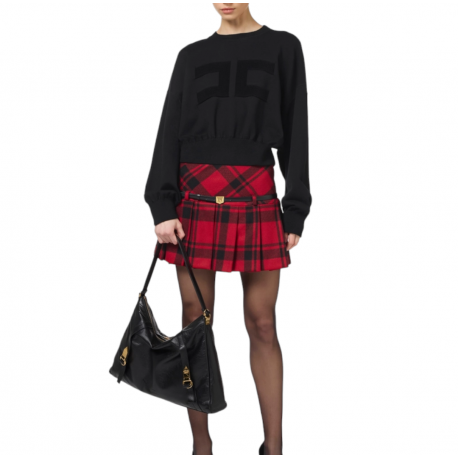 Jupe Tartan rouge collège courte ceinture noire Elisabetta Franchi GO06447E2 boutique tendance strasbourg vêtements 