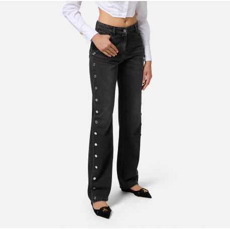 Jeans Noir Boutons argent Côtés jambes Elisabetta Franchi Femme PJ28N 102 Boutique Strasbourg France pant woman