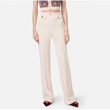 Pantalon Buro crème large Poches rabats ceinture Elisabetta Franchi PA025 193 boutique strasbourg france tendance shop