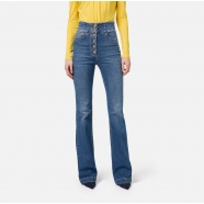 Jeans délavé taille haute 6 Boutons Ecusson poche arrière PJ66S 104 Elisabetta Franchi Femme Strasbourg Boutique Woman Shop