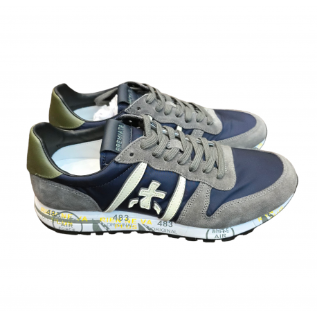 Baskets Eric Nylon Navy Spoiler Kaki nubuck gris Logo blanc 7090 Premiata