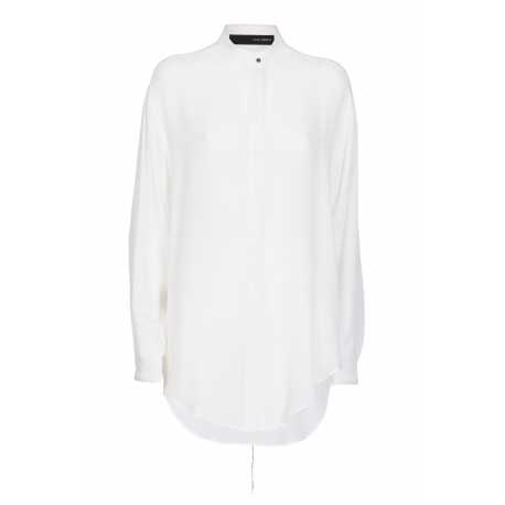 Chemise longue blanche Libélule brodée noir Soie DW41 02