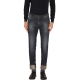 Jeans Harris Bleu délavé souple print feuilles Brun DE10S16-006 Masons Homme Boutique Strasbourg Online men pantalon