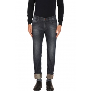 Jeans Harris Bleu délavé souple print feuilles Brun DE10S16-006 Masons Homme Boutique Strasbourg Online men pantalon