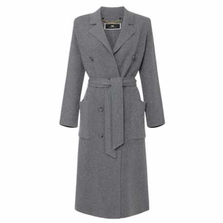 Manteau Croisé souple maille Gris Logo poches plaquées Elisabetta Franchi Femme CK16S CL3