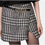 Jupe tartan Noir Blanc Asymétrique Boucle Gold Elisabetta Franchi Femme GO07247E2 Boutique Strasbourg France Online mode