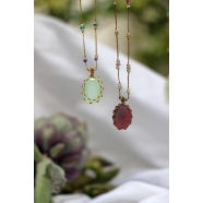 Collier Tibétain Stib Rubis Red Prune Vert Rouge Sharing