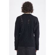 Pull col rond Yack Noir Ajouré Torsades UK01 01Isabel Benenato boutique fashion Homme Strasbourg maille vêtement 