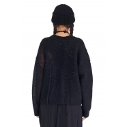 Pull col rond patch ajours fils Noir DK42 01 Isabel Benenato Femme Strasbourg Shop On Line Fashion vêtement boutique