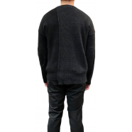 Pull patch Gris Noir col rond mérinos Yack Isabel Benenato homme UK10 0180 Strasbourg boutique online mode vêtement