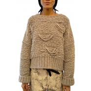 Pull court Alpaga Taupe Fils irréguliers DK62 30 Isabel Benenato Femme