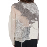 Pull col Rond patch ajours fils Ecru Taupe DK42 0230 Isabel Benenato Femme Boutique Shop Alsace Algorithme La Loggia