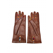 Gants en cuir noisette avec inter doigts bayadère W1A 461E AG931 62 Paul Smith Gloves Femme chez Algorithme La Loggia