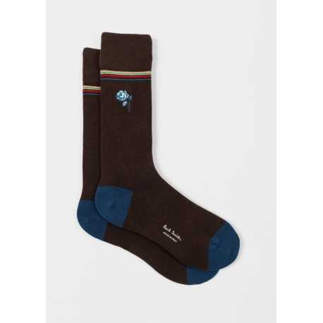 Chaussettes choco Fleur Rose brodée Bleue M1A 380NE N291 66 Paul Smith Homme Boutique Strasbourg Socks shop online