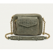 Sac charly cuir embossé Croco Gris Perle vert 3725 Claris Virot Femme Boutique Strasbourg Bag shopping online