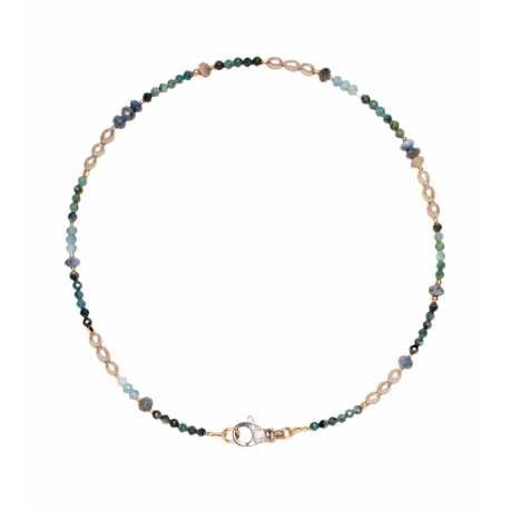 Collier Ocean Tourmaline Saphir Bleu Aigue-Marine Perles d'Or Bella Pavé de Diamants Catherine Michiels TFW24-17 boutique