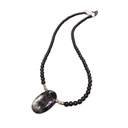 Collier Rêverie Perles d'Agates Noires Perles en Or 14k Pendentif Quartz Rutilé Catherine Michiels TWF24-44 Boutique Strasbourg