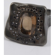 Bague argent Diamants noirs 52p QuaM fumé LESLIE B V ST DIA BLK SP SQTZ Rosa Maria Jewellery boutique Strasbourg bijoux