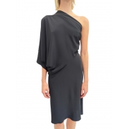 Robe noir courte 1 épaule nue crèpe de soie Rick Owens Femme RP01E 7234 CC 09 Strasbourg Boutique Online Mode Créateur 