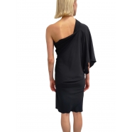 Robe noir courte 1 épaule nue crèpe de soie Rick Owens Femme RP01E 7234 CC 09 Strasbourg Boutique Online Mode Créateur 