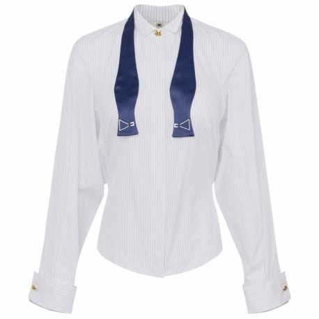 Chemise rayée bleu b lanc noeud papillon CA091 6191 DL6 Elisabetta Franchi Femme Boutique Strasbourg mode fashion