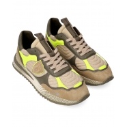 Baskets Olympic mesh beige cuir jaune kaki Philippe Model Homme TYLU FRN2