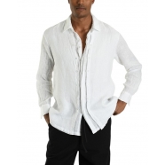 Chemise lin blanc plastron boutons M1024 La Haine Inside Us Homme Strasbourg Boutique Online Mode Créateur 