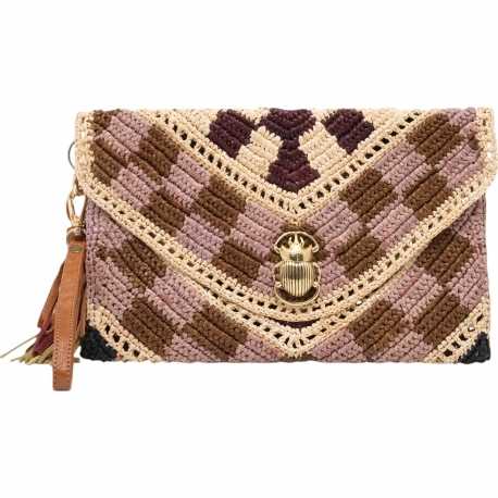 Pochette raphia Alicia carreaux rose prune sable 3868 Claris Virot Femme Strasbourg Boutique online bag woman fashion