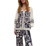 Tunique v print afro blanc bleu Lion 1023 2725 Ivi Collection Femme Boutique Strasbourg Mode woman fashion