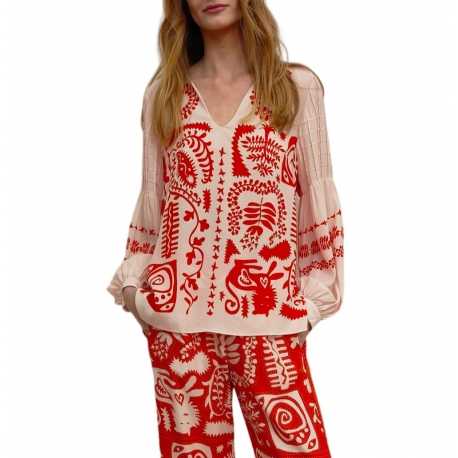 Tunique v print afro poudre orange lion 1023 176 Ivi Collection Femme Boutique Strasbourg Mode woman fashion